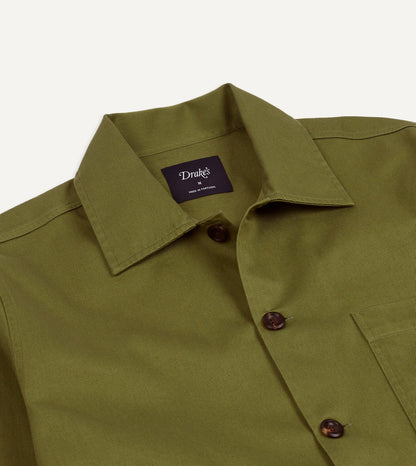 Drake's Green Cotton Twill Three-Pocket Overshirt