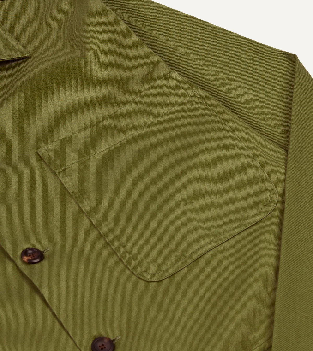 Drake's Green Cotton Twill Three-Pocket Overshirt