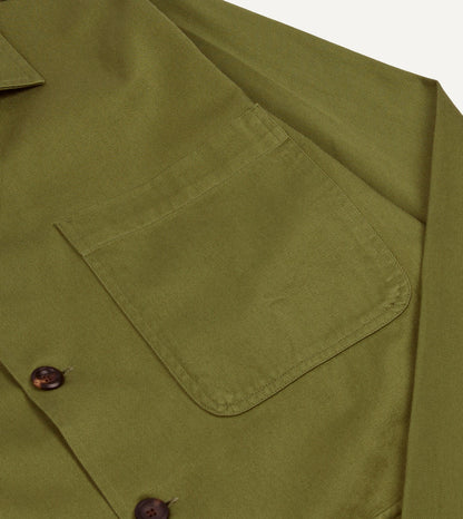 Drake's Green Cotton Twill Three-Pocket Overshirt