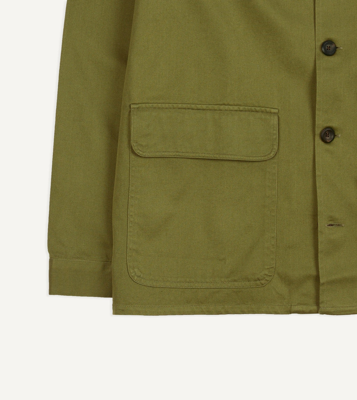 Drake's Green Cotton Twill Three-Pocket Overshirt