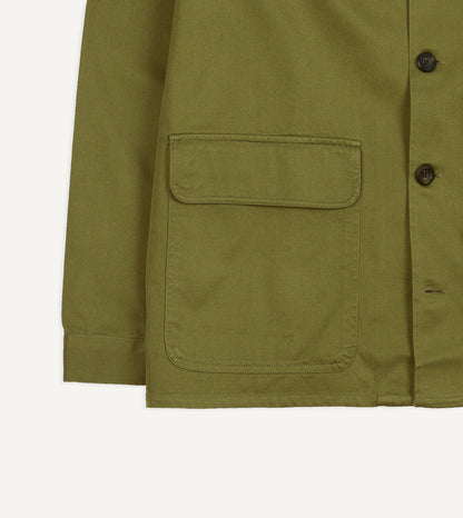 Drake's Green Cotton Twill Three-Pocket Overshirt