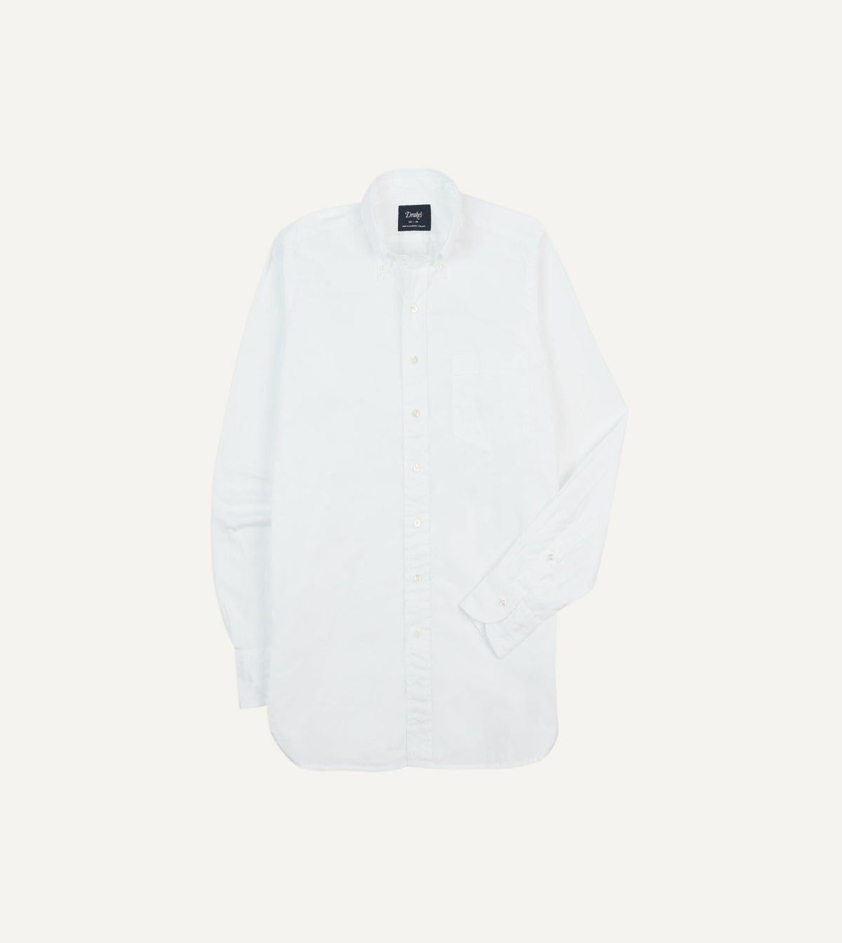 Drake's White Cotton Pocket Poplin Button-Down Shirt