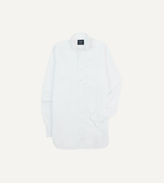 Drake's White Cotton Pocket Poplin Button-Down Shirt