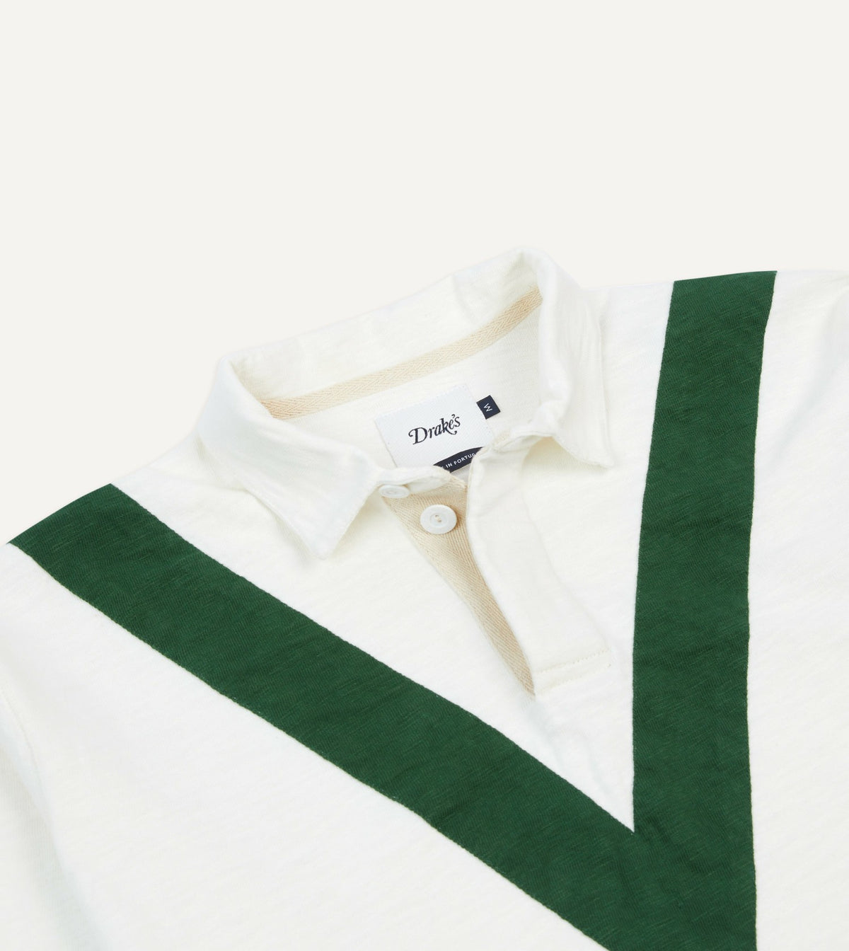 Drake's Ecru and Green Chevron Cotton Rugby Shirt