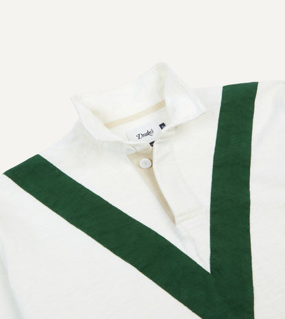 Drake's Ecru and Green Chevron Cotton Rugby Shirt