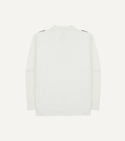 Drake's Ecru and Green Chevron Cotton Rugby Shirt