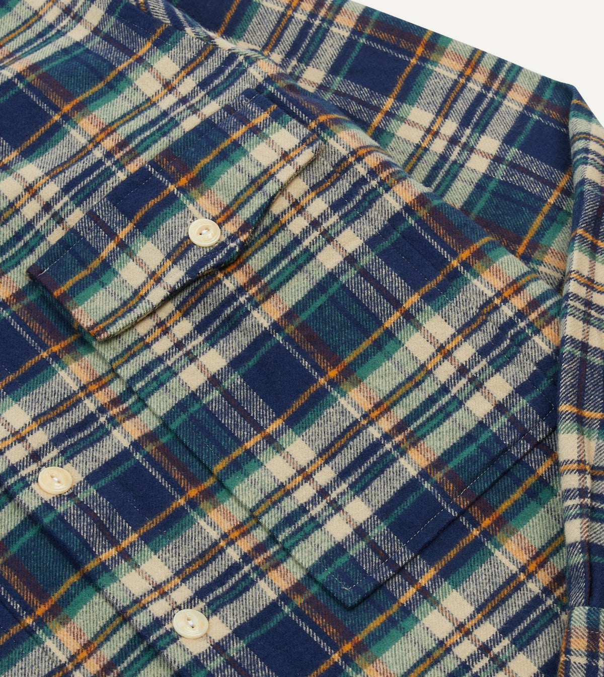 Drake's Indigo Check Cotton Two-Pocket Work Shirt