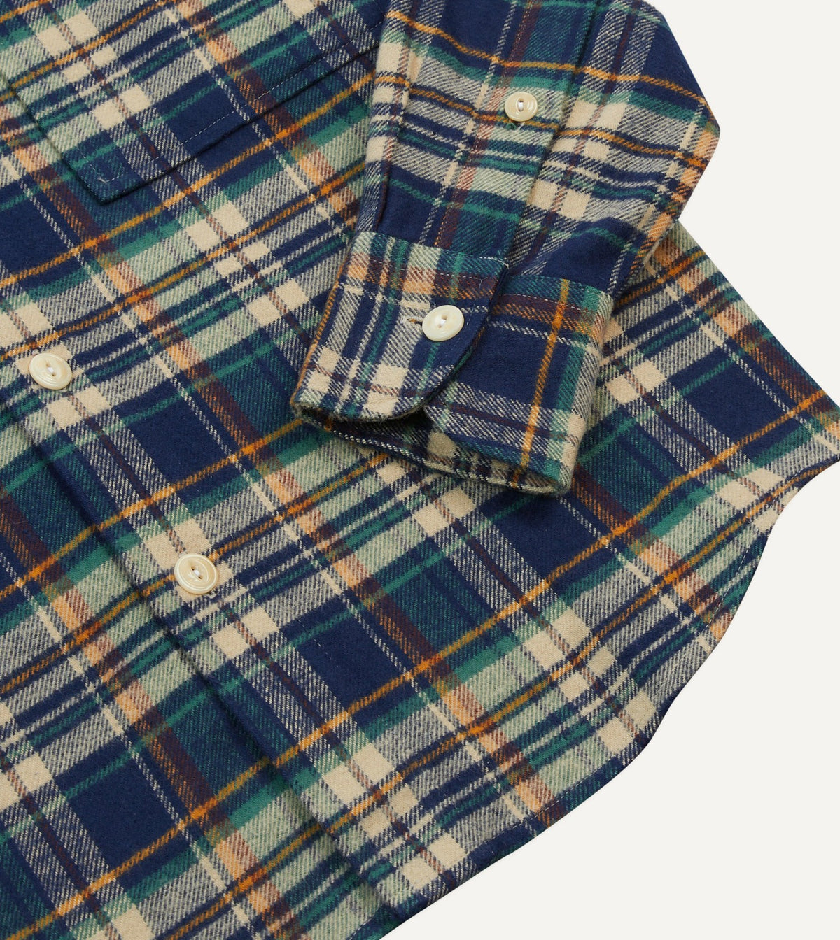 Drake's Indigo Check Cotton Two-Pocket Work Shirt