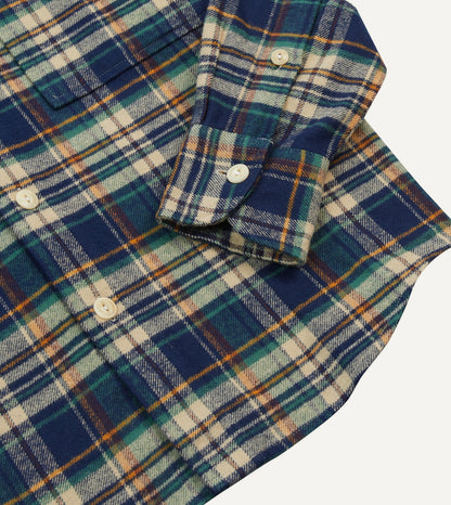 Drake's Indigo Check Cotton Two-Pocket Work Shirt