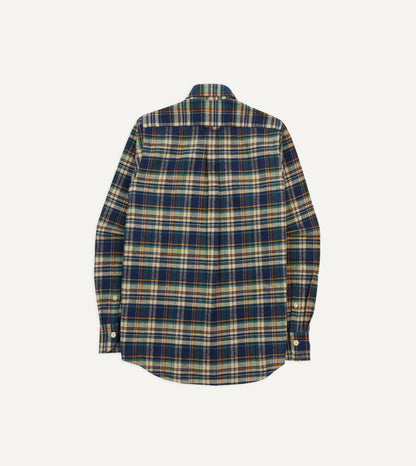 Drake's Indigo Check Cotton Two-Pocket Work Shirt
