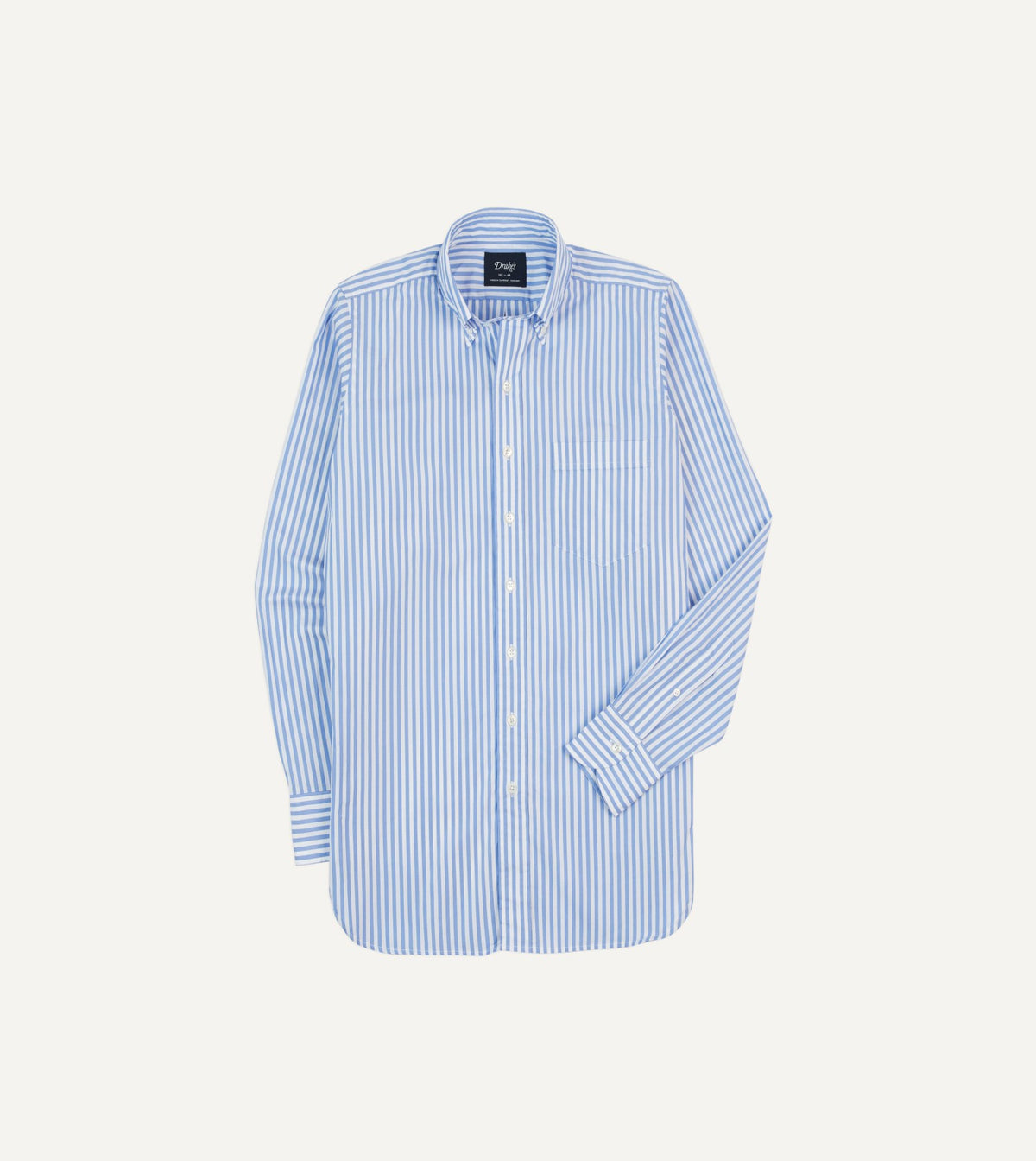 Drake's Blue Bengal Stripe Cotton Poplin Button-Down Shirt