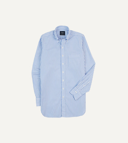 Drake's Blue Bengal Stripe Cotton Poplin Button-Down Shirt