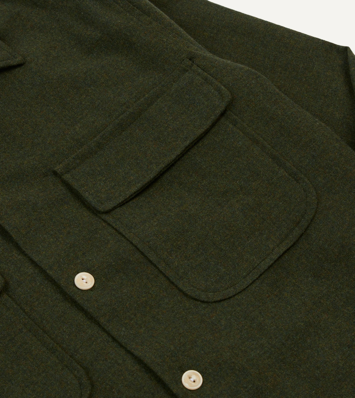 Drake's Dark Green Wool Two-Pocket Camp Collar Work Shirt