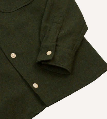 Drake's Dark Green Wool Two-Pocket Camp Collar Work Shirt