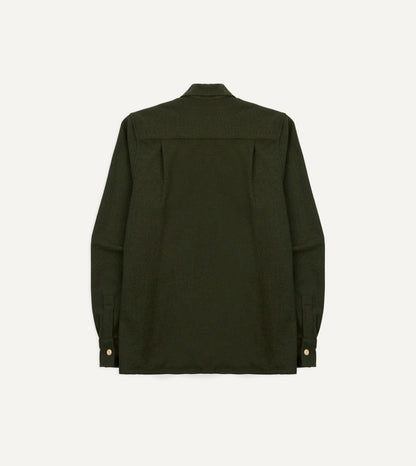 Drake's Dark Green Wool Two-Pocket Camp Collar Work Shirt