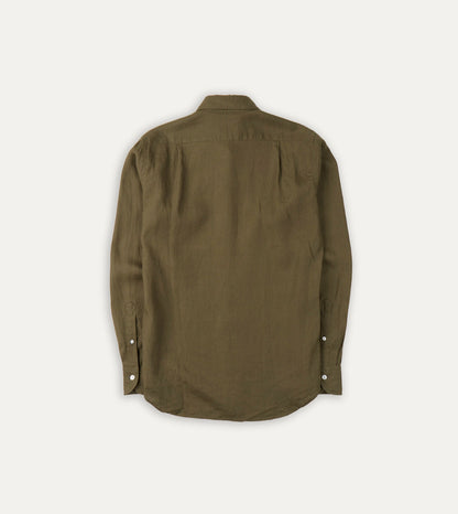 Drake's Khaki Green Linen Spread Collar Shirt