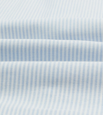 Drake's Light Blue and White Ticking Stripe Cotton Oxford Cloth Long Point Collar Shirt