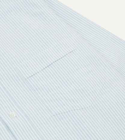 Drake's Light Blue and White Ticking Stripe Cotton Oxford Cloth Long Point Collar Shirt