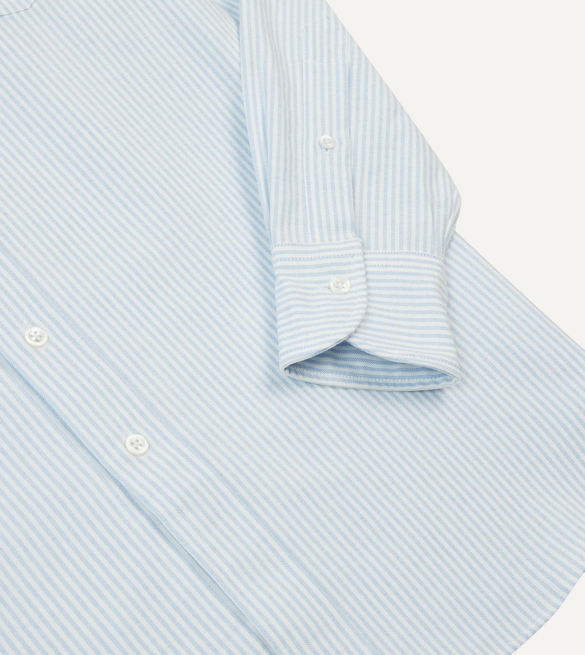 Drake's Light Blue and White Ticking Stripe Cotton Oxford Cloth Long Point Collar Shirt