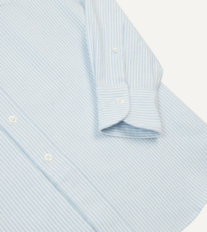 Drake's Light Blue and White Ticking Stripe Cotton Oxford Cloth Long Point Collar Shirt