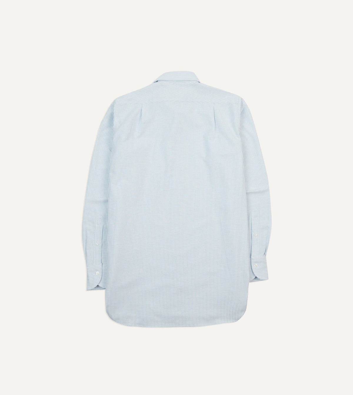 Drake's Light Blue and White Ticking Stripe Cotton Oxford Cloth Long Point Collar Shirt