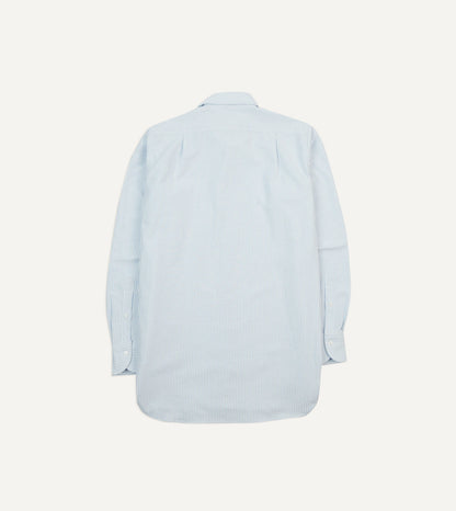 Drake's Light Blue and White Ticking Stripe Cotton Oxford Cloth Long Point Collar Shirt