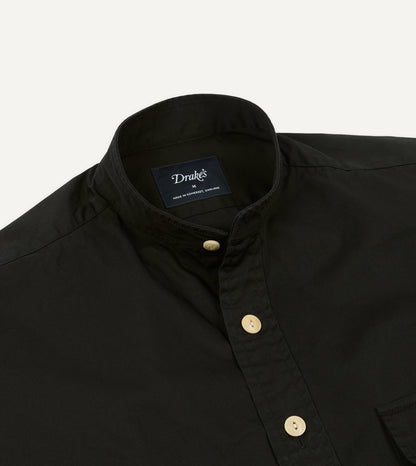Drake's Black Cotton Mandarin Collar Shirt