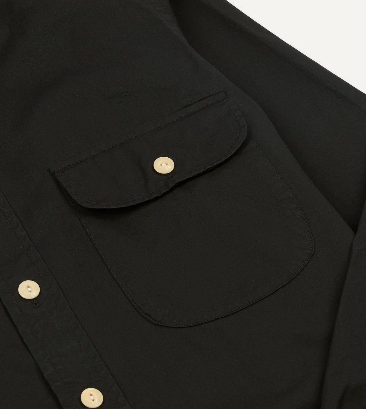 Drake's Black Cotton Mandarin Collar Shirt