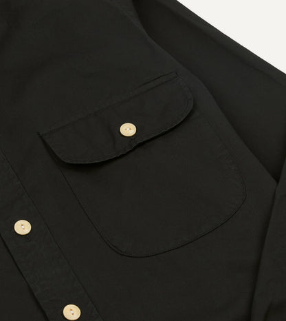 Drake's Black Cotton Mandarin Collar Shirt