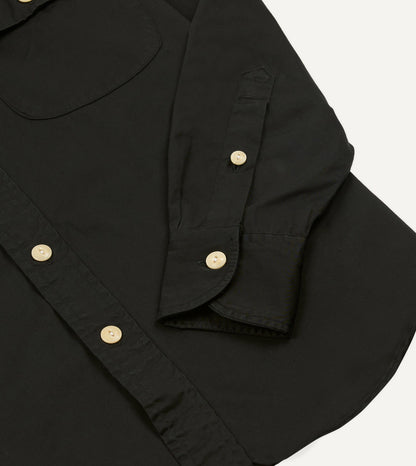 Drake's Black Cotton Mandarin Collar Shirt