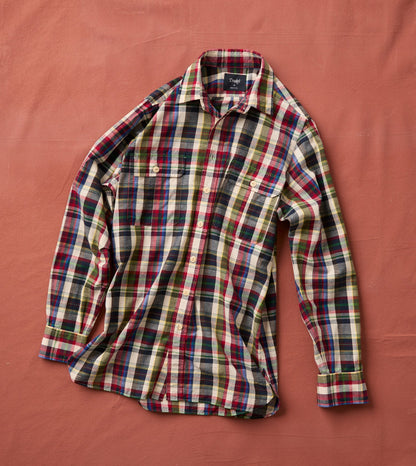 Drake's Navy and Red Check Cotton-Linen Two-Pocket Work Shirt