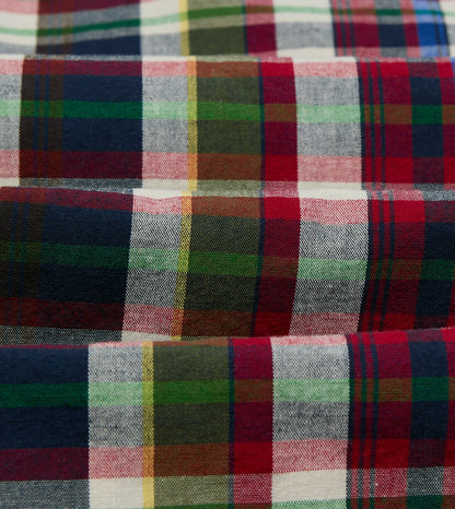 Drake's Navy and Red Check Cotton-Linen Two-Pocket Work Shirt