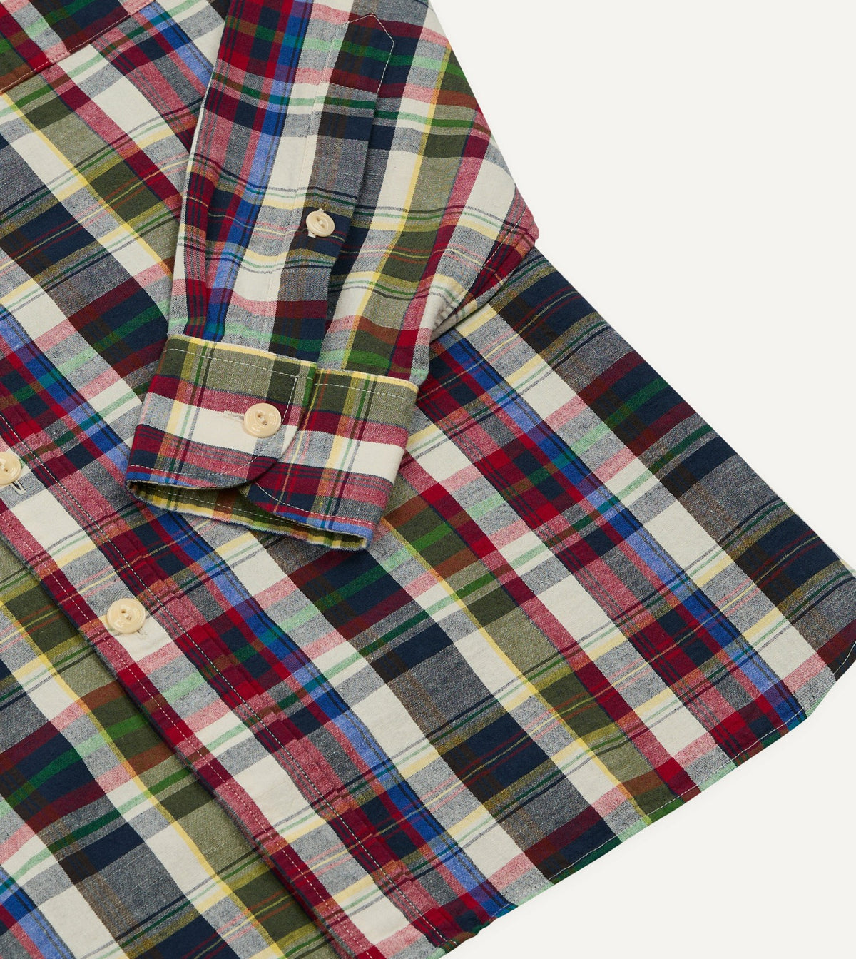 Drake's Navy and Red Check Cotton-Linen Two-Pocket Work Shirt