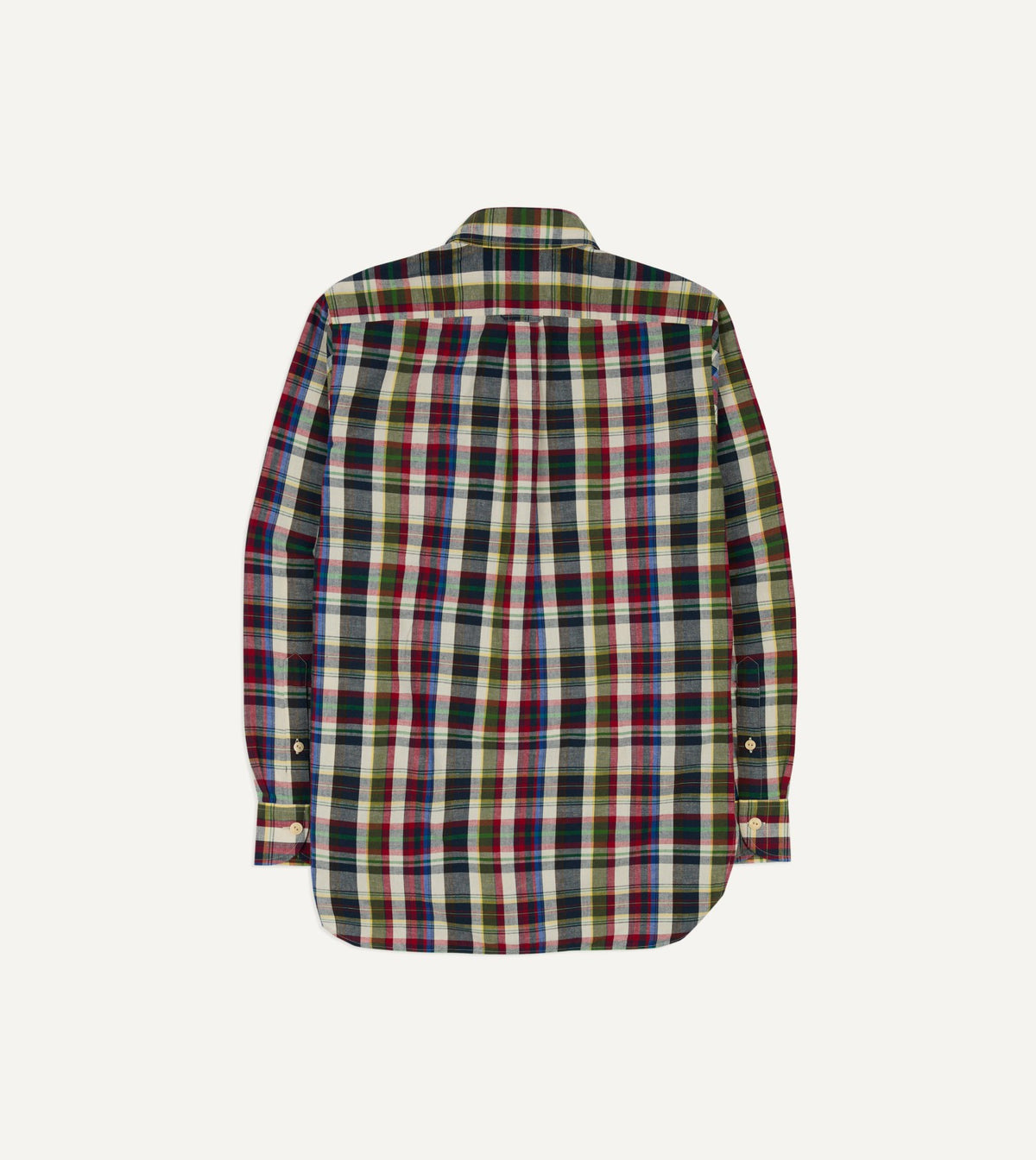 Drake's Navy and Red Check Cotton-Linen Two-Pocket Work Shirt
