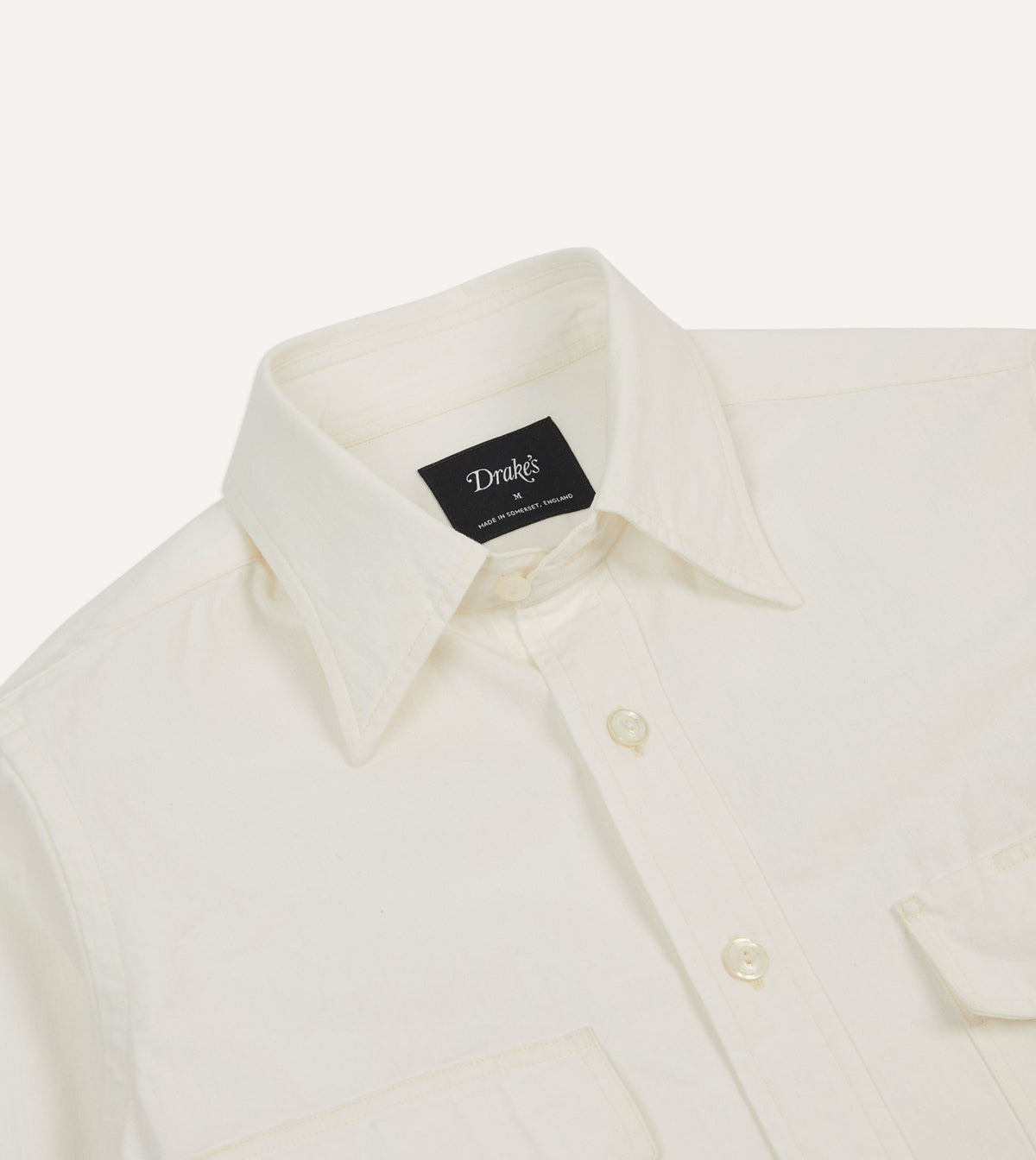 Drake's White Cotton Two-Pocket Work Shirt