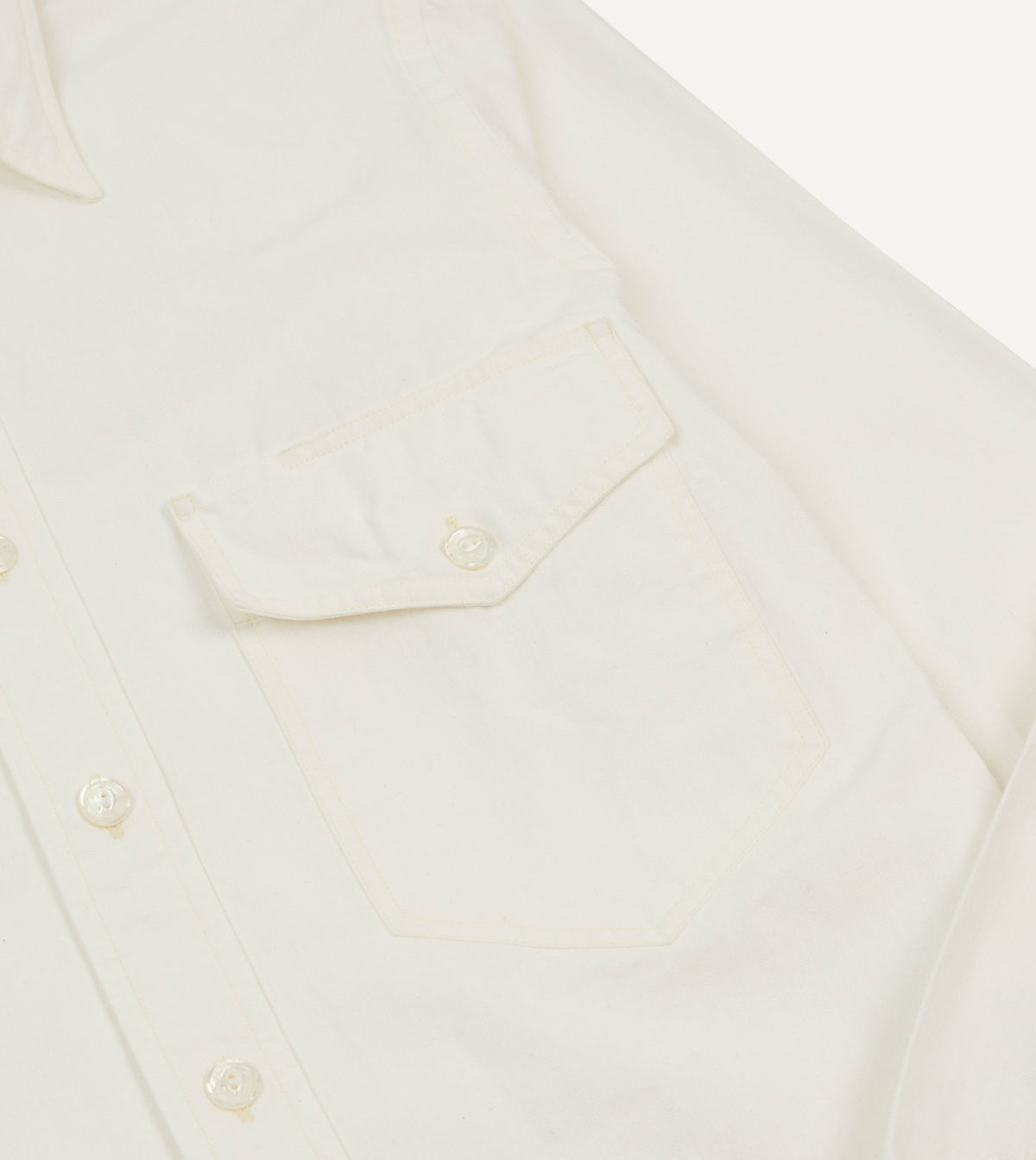 Drake's White Cotton Two-Pocket Work Shirt