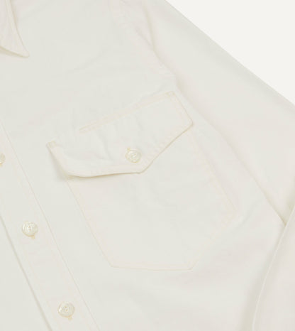 Drake's White Cotton Two-Pocket Work Shirt