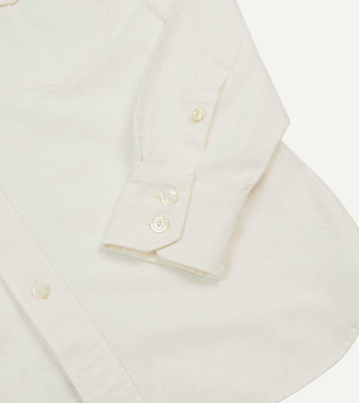 Drake's White Cotton Two-Pocket Work Shirt