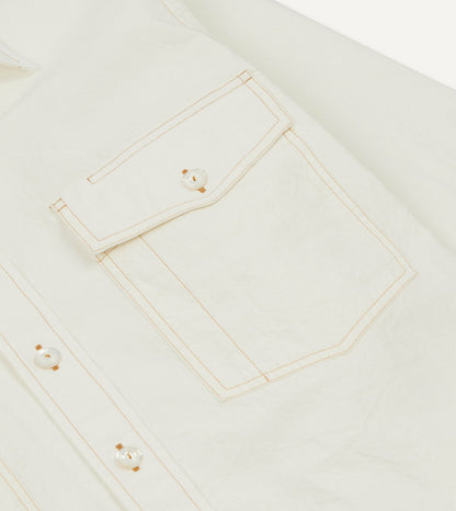 Drake's White Cotton-Linen Two-Pocket Work Shirt
