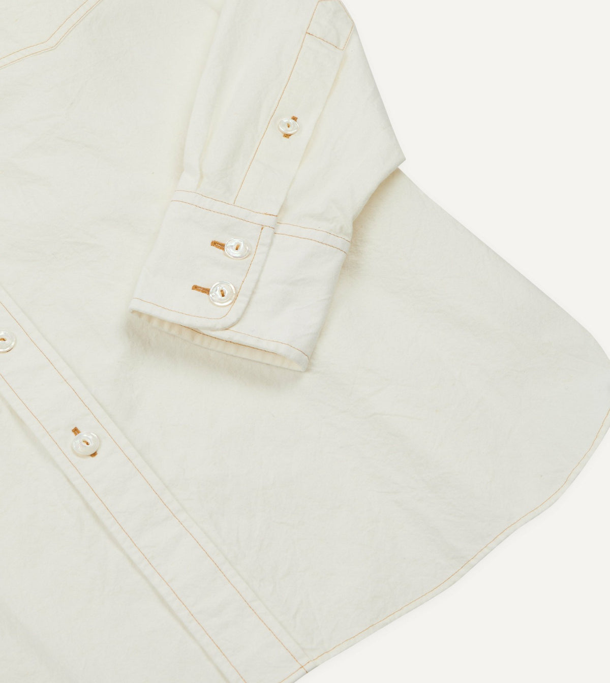 Drake's White Cotton-Linen Two-Pocket Work Shirt
