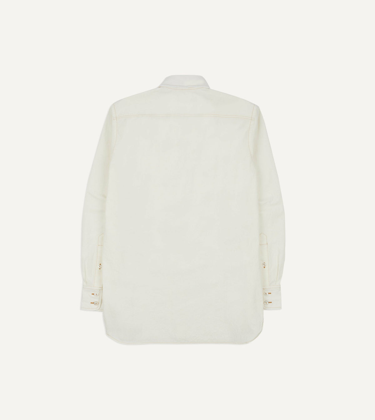 Drake's White Cotton-Linen Two-Pocket Work Shirt
