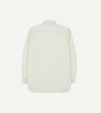 Drake's White Cotton-Linen Two-Pocket Work Shirt