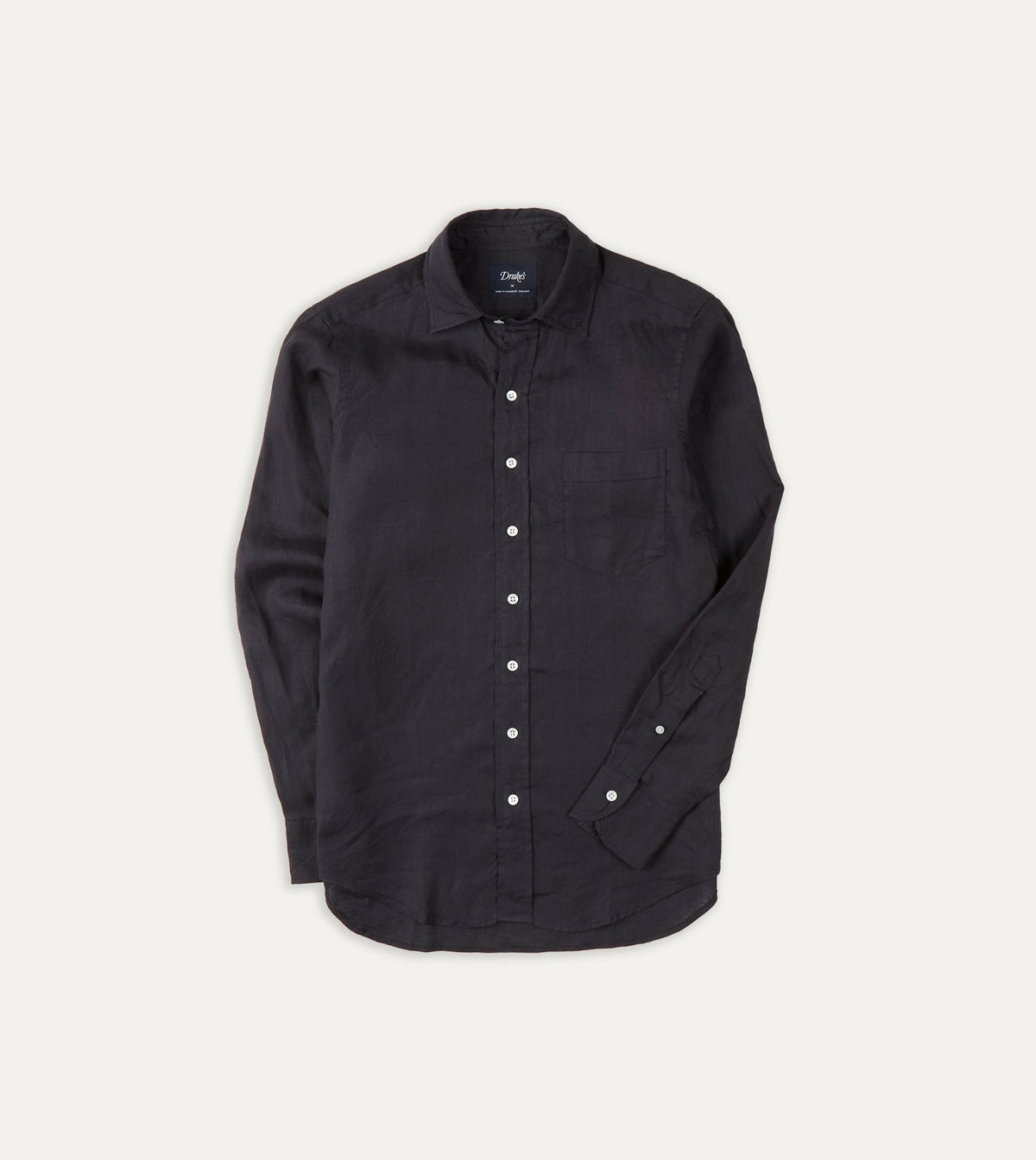Drake's Dark Navy Linen Spread Collar Shirt