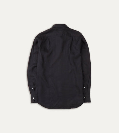 Drake's Dark Navy Linen Spread Collar Shirt
