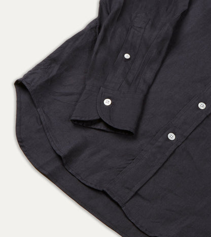 Drake's Dark Navy Linen Spread Collar Shirt