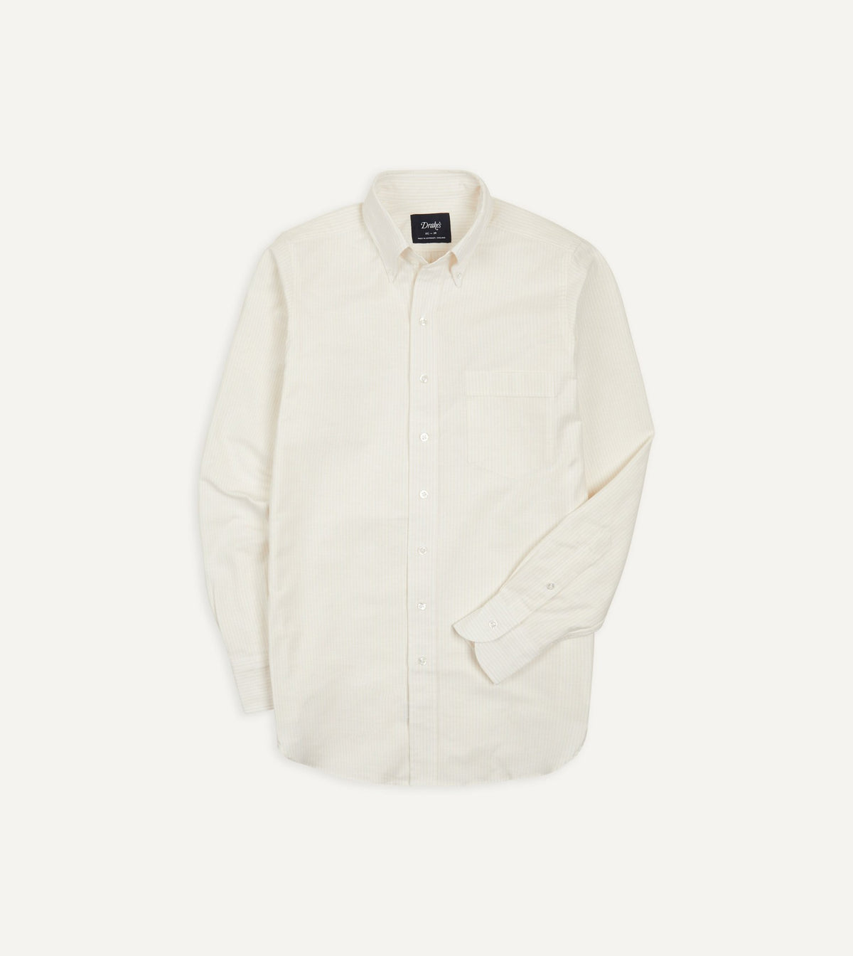 Drake's Cream Ticking Stripe Cotton Oxford Cloth Button-Down Shirt