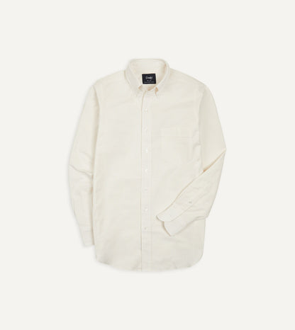 Drake's Cream Ticking Stripe Cotton Oxford Cloth Button-Down Shirt