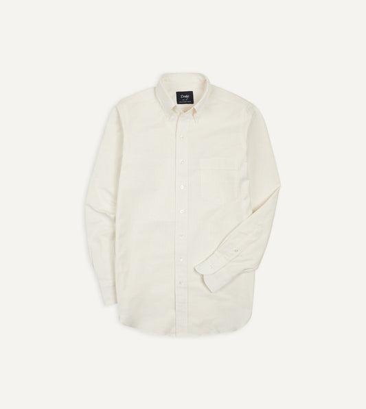 Drake's Cream Ticking Stripe Cotton Oxford Cloth Button-Down Shirt