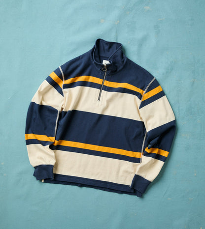 Drake's Navy and Yellow Stripe Cotton Quarter Zip Rugby Shirt