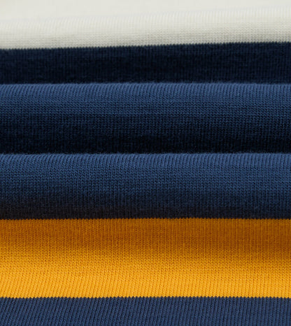 Drake's Navy and Yellow Stripe Cotton Quarter Zip Rugby Shirt